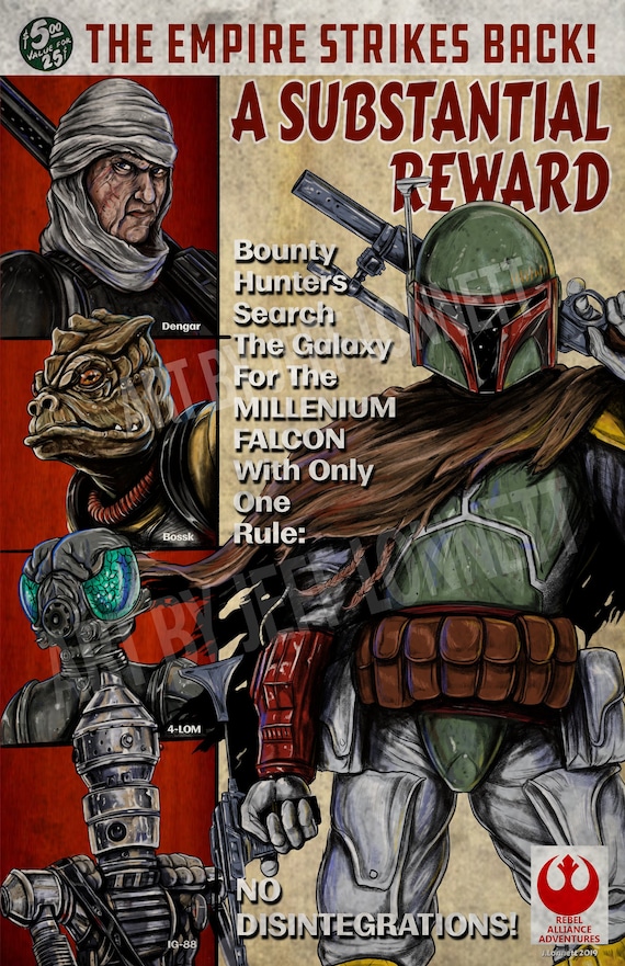 Boba Fett Star Wars Bounty Hunters Pulp Book Satire Cover 11x17
