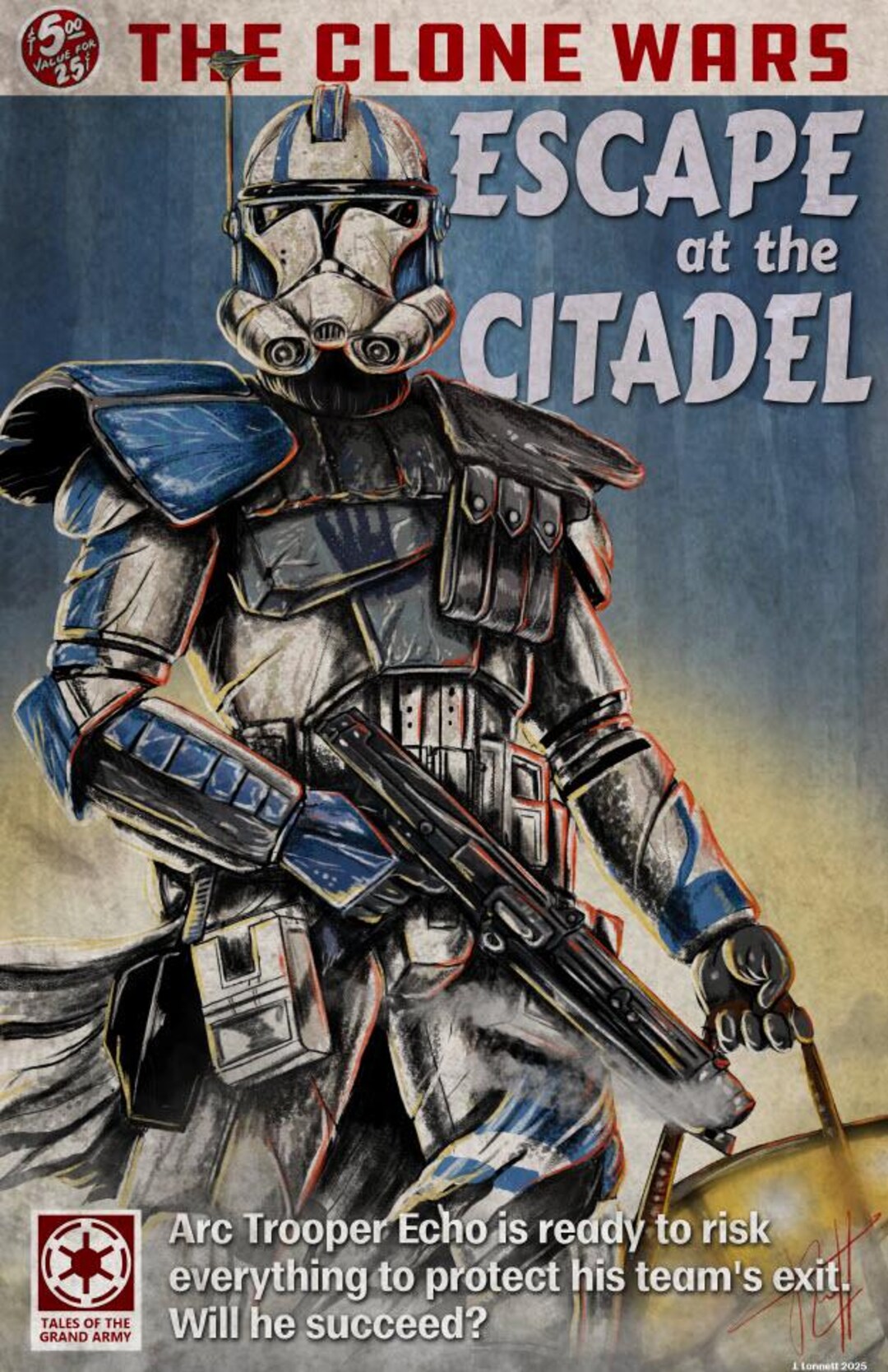 Star Wars Clone Wars Echo Pulp Retro Book Cover Satire Print 11x17