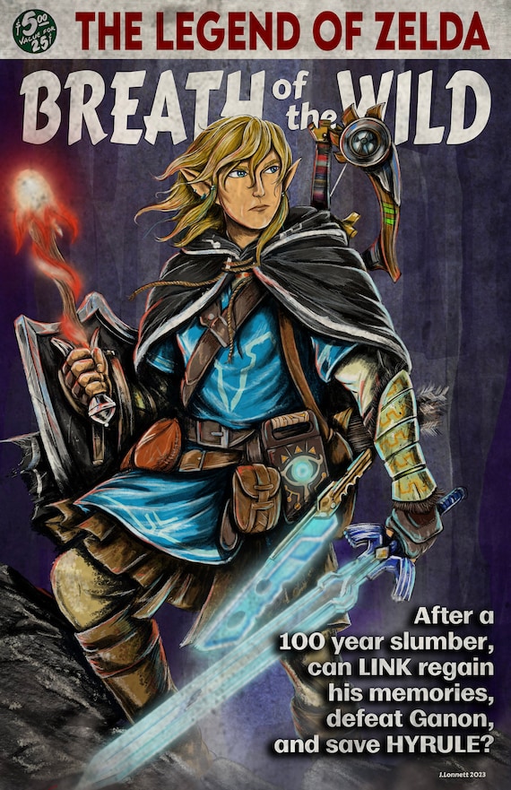 Link Breath of the Wild Zelda Pulp Book Cover Satire Cover 11x17
