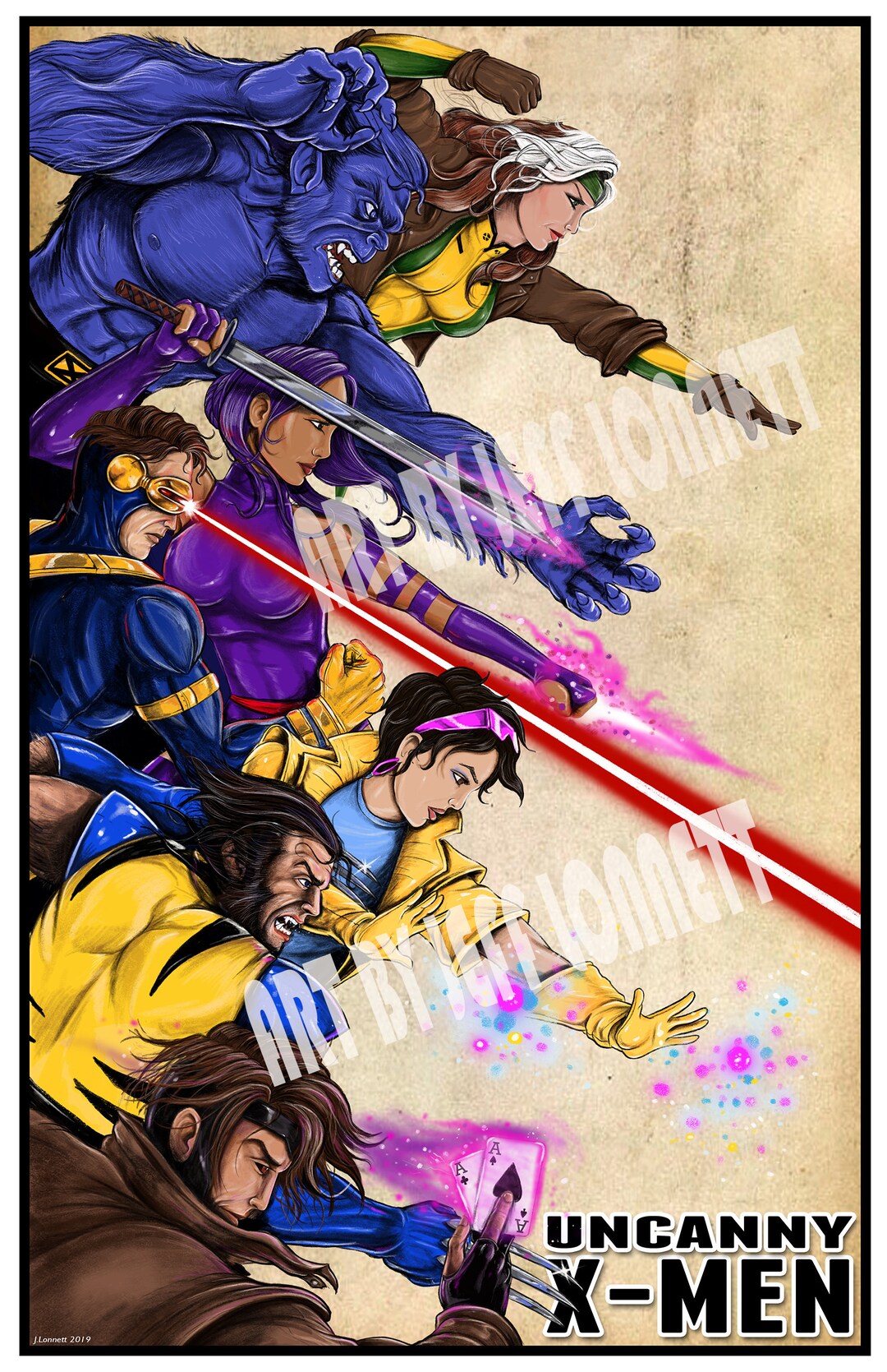 X-Men 90年代ブルーチーム 羊皮紙 1940年代風 プロパガンダポスター