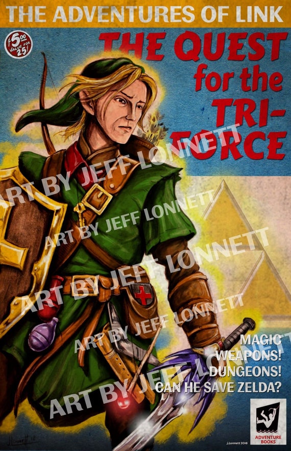 The Legend of Zelda Retro Style Poster NES Link and Zelda