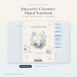 Interactive Chemistry Notebook | Digital Planner with Periodic Table, Molar Mass Calculator, Flashcards | Mac & Windows | Instant Download