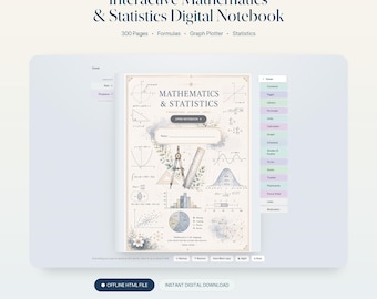 Interactive Maths and Statistics Notebook | Digital Study Planner with Graph Plotter, Z-Table, Formula Sheet, Flashcards | Mac & Windows