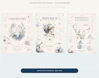 Interactive Study Notebook Bundle | Chemistry, Physics, Maths | 3 Digital Notebooks | Mac & Windows