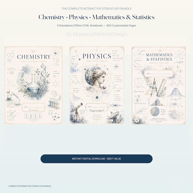 Interactive Study Notebook Bundle | Chemistry, Physics, Maths | 3 Digital Notebooks | Mac & Windows image 1