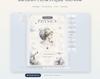 Interactive Physics Notebook | Digital Study Planner with Formula Sheet, Flashcards, Focus Timer | Mac & Windows | Instant Download