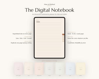 Interactive Digital Notebook | GoodNotes Planner, 7 Colors, 4 Paper Styles (Digital Download)