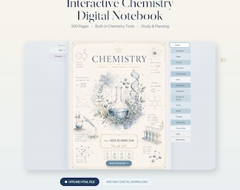 Interactive Chemistry Notebook | Digital Planner with Periodic Table, Molar Mass Calculator, Flashcards | Mac & Windows | Instant Download