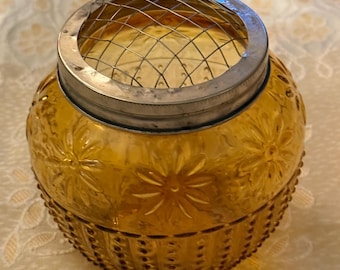 Vintage Daisy Dot Glass Flower Frog Vase - Pressed Amber Glass