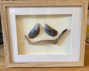 Handgemachte schottische Beach Art - 2 Vögel auf Treibholz