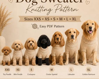 Strickanleitung für einen Hundepullover (PDF) | Einfacher Hundepullover | Größen XXS-XL | Hundekleidung für kleine und große Hunde | Sofort-Download