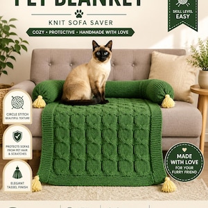 Pet Blanket Knitting Pattern PDF | Knit Sofa Saver Pattern | Cat & Dog Blanket | Cushion Tube Blanket | Easy Knit Pattern | Instant Download
