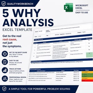 5 Why Analysis Excel Template | Root Cause Analysis (RCA) | 5 Whys Worksheet | CAPA | Quality Engineering | Manufacturing