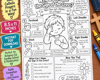 Sign of the Cross Worksheet for Kids, Catholic Prayer Activity, Holy Trinity Christian Coloring Page, Sunday School Bible Printable PDF