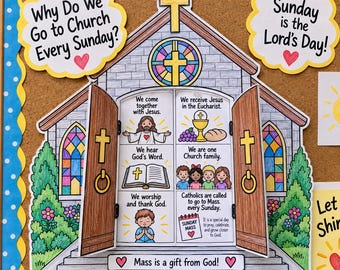 Catholic Mass Activity for Kids, Why Do We Go to Church Every Sunday, Cut and Paste Craft, CCD Religious Education Printable PDF