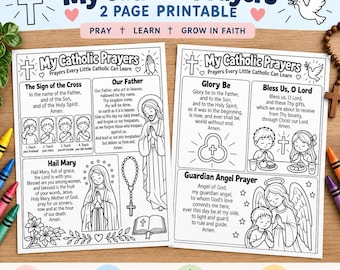 Catholic Prayers for Kids Printable | 2 Page Catholic Prayer Worksheet | Our Father Hail Mary Glory Be | CCD Religious Education Activity