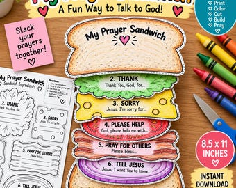My Prayer Sandwich Printable for Kids, Christian Prayer Activity, Catholic Cut and Paste Craft, Sunday School Bible Activity PDF