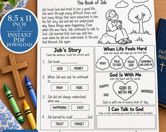 Job Trusts God Worksheet for Kids, Book of Job Bible Activity, Trusting God Sunday School Lesson, CCD, Christian Catholic Printable PDF