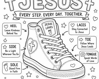 Walking With Jesus Coloring Page, CCD, Christian Back to School Activity for KidS, Bible Coloring Worksheet, 2 Corinthians 5:7 Printable
