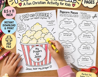 Pop Into Prayer Printable for Kids, Christian Prayer Activity, Cut and Paste Bible Craft, Sunday School Worksheet, Catholic Kids PDF