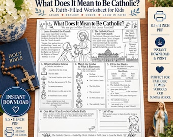 What Does It Mean to Be Catholic Worksheet for Kids | Jesus and Saint Peter | Catholic Church History | CCD Religious Education Printable