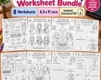 All Saints Day & All Souls Day Worksheets for Kids | Catholic Activity Bundle | 8 Printable Worksheets | November Catholic Activities PDF