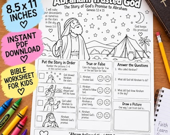 Abraham Bible Worksheet for Kids, Abraham Trusted God, Genesis 12 & 15 Activity, CCD, Sunday School Coloring Page, Christian Printable PDF