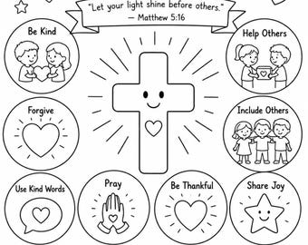 Ways I Shine for Jesus Coloring Page, Christian Kids Printable, Preschool Bible Activity, Matthew, Sunday School Worksheet, CCD