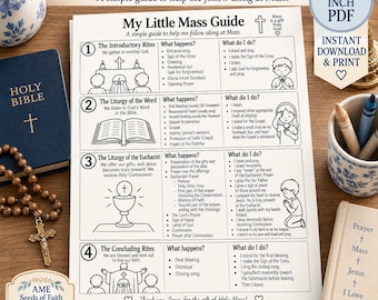 Catholic Mass Guide for Kids Printable | My Little Mass Guide | Parts of the Mass Worksheet | Catholic Kids Activity | First Communion PDF