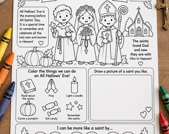 All Hallows Eve Catholic Worksheet for Kids | All Saints Day Coloring Page | Catholic Halloween Preschool Activity | Printable PDF