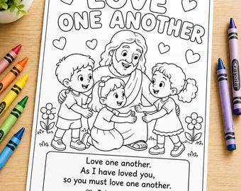 Love One Another Coloring Page, John 13:34 Bible Verse Printable, Jesus Coloring Page for Kids, Christian Sunday School Activity, CCD