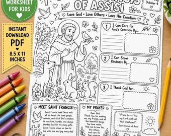 Saint Francis of Assisi Worksheet for Kids, Catholic Coloring Page, October 4 Feast Day Activity, Catholic Saint Printable, CCD Worksheet