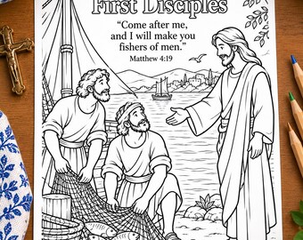 Jesus Calls His First Disciples Coloring Page | Fishers of Men Matthew 4:19 | Christian Bible Story for Kids | Sunday School Printable PDF