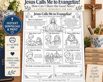 Jesus Calls Me to Evangelize Worksheet for Kids | Catholic Evangelization Activity | Sharing the Good News | CCD Sunday School Worksheet PDF