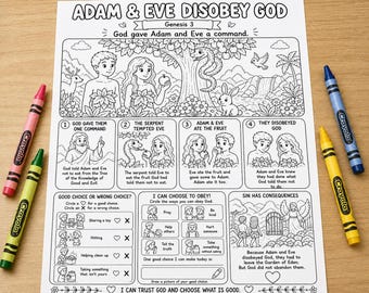 Adam and Eve Disobey God Worksheet for Kids, Genesis 3 Bible Activity, Garden of Eden Sunday School, Christian Printable, Catholic Worksheet