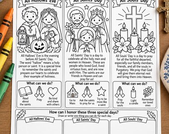 All Hallows Eve All Saints Day All Souls Day Worksheet for Kids, Catholic Halloween Coloring Activity, Religious Education, CCD