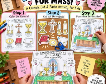 Catholic Mass Activity for Kids, Build the Altar Cut and Paste Craft, Catholic Worksheet, Religious Education, CCD Printable PDF