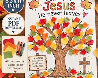Fall for Jesus Craft for Kids | Christian Fall Tree Printable | Tissue Paper Leaves Activity | Sunday School Preschool Bible Craft PDF