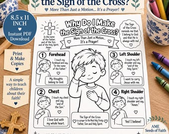 Sign of the Cross for Preschool Kids | Catholic Preschool Worksheet | Learn the Sign of the Cross | PreK Kindergarten Coloring Printable PDF