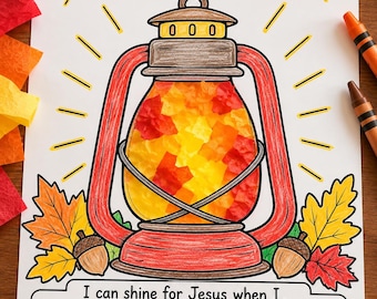 Jesus Is My Light Craft for Kids | Christian Fall Lantern Tissue Paper Craft | Matthew 5:16 Sunday School Activity | Printable PDF