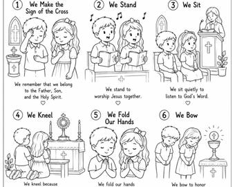 Why Do We Do That at Mass? Catholic Coloring Page Learn the Movements of the Mass First Communion CCD Printable Catholic Homeschool PDF