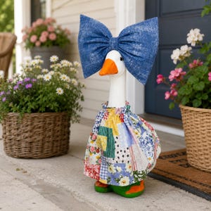 Blue Oversized Bow Headpiece Porch Goose Outfit 23 Inch Farmhouse Goose Dress Gift for Her