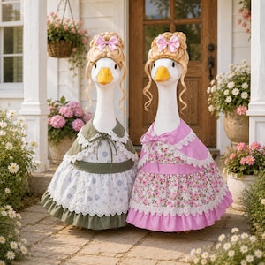 Vintage Farmhouse Maid Dress Blonde Bow Wig Porch Goose Outfit 23 Inch Manor Cottage Goose Clothes Custom Name Badge Birthday Gift for Her