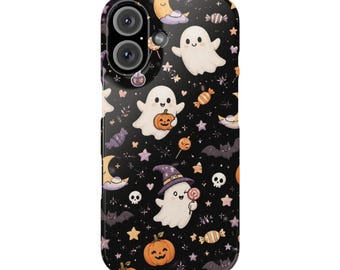 Funda para teléfono con fantasmas de Halloween / Funda con estampado de calabazas, murciélagos y estrellas