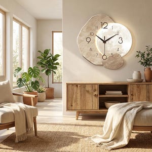 Horloge murale silencieuse moderne en bois, motif lune, horloge à quartz, décoration minimaliste pour salon, chambre ou bureau