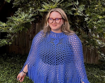 Mariposa Poncho | Handmade Crochet Butterfly Poncho with Fringe | Custom Color Boho Festival Top