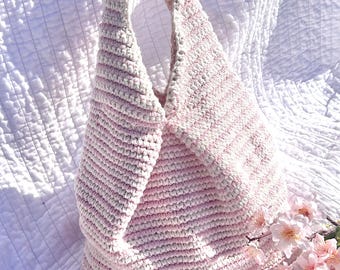 Handmade Cotton Crochet Dumpling Bag | Striped Shoulder Tote