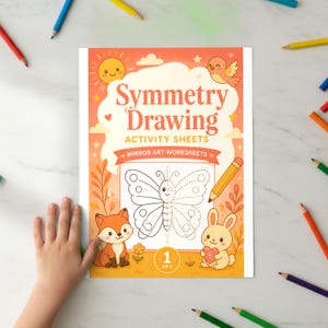 Hojas de actividades de dibujo simétrico, hojas de trabajo de arte con espejos para niños, práctica de habilidades espaciales, ejercicios de bocetos creativos, motricidad fina.