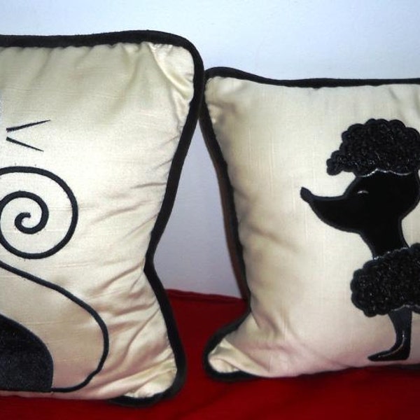 Vintage Poodle & Siamese Cat Throw Pillows