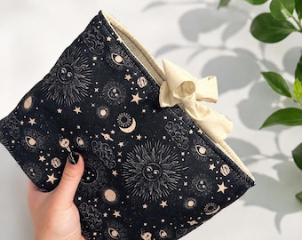 Celestial Book Sleeve | Padded Kindle Cover, Navy Stars Sun Print (Book Protector)